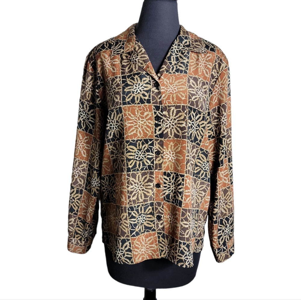 Notations Patchwork Floral Print Button Down Top … - image 1